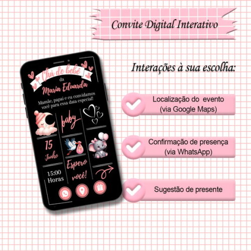 Convite Interativo Chá de Bebê Menina
