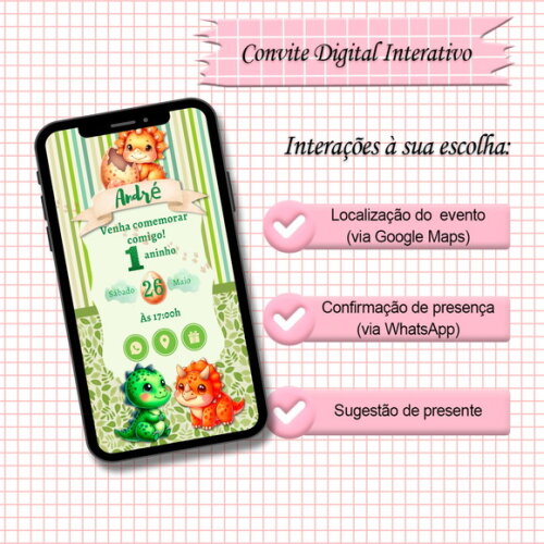 Convite Interativo Dinossauro Baby