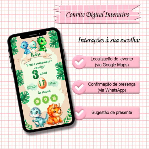 Convite Interativo Dinossauro Baby