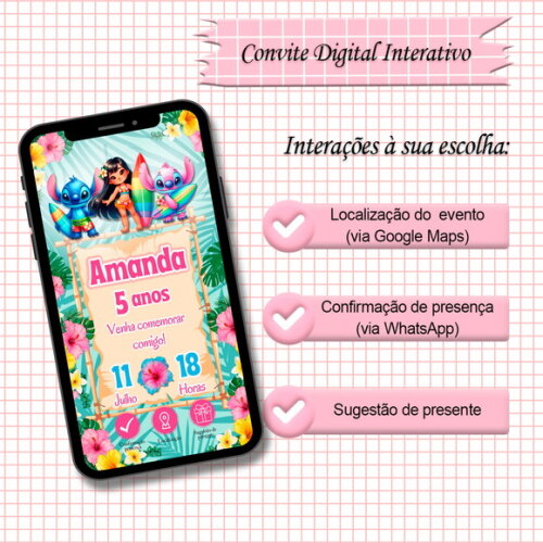 Convite Interativo Lilo, Stitch e Angel