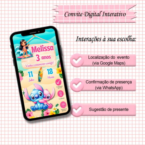Convite Interativo Lilo, Stitch e Angel
