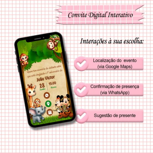 Convite Interativo Mickey e Minnie Safari