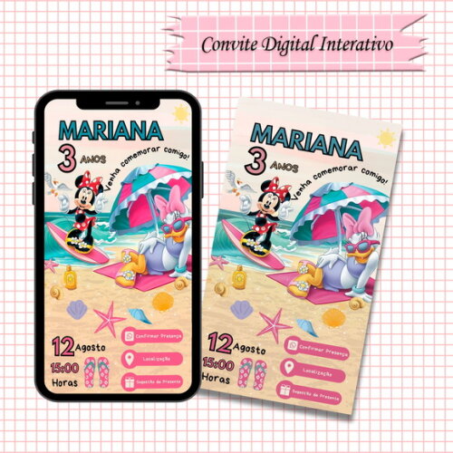 Convite Interativo Minnie Festa na Praia