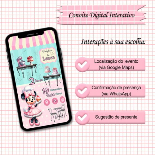 Convite Interativo Minnie Confeiteira