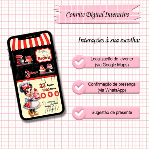 Convite Interativo Minnie Confeiteira