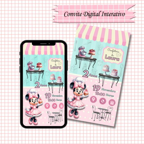 Convite Interativo Minnie Confeiteira