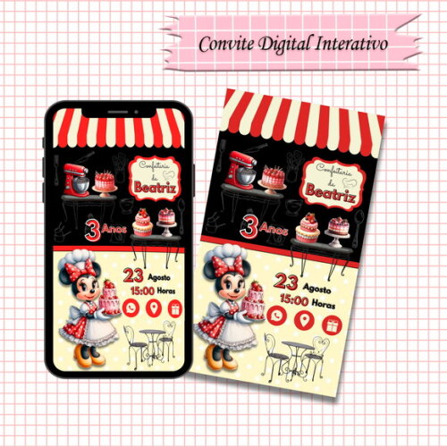 Convite Interativo Minnie Confeiteira