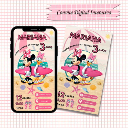 Convite Interativo Minnie Festa na Praia