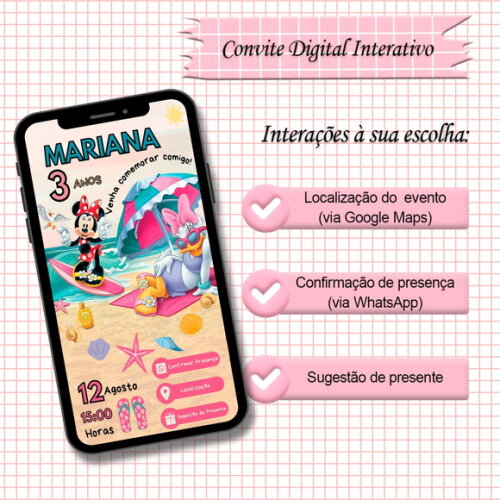 Convite Interativo Minnie Festa na Praia