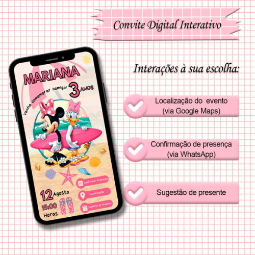 Convite Interativo Minnie Festa na Praia