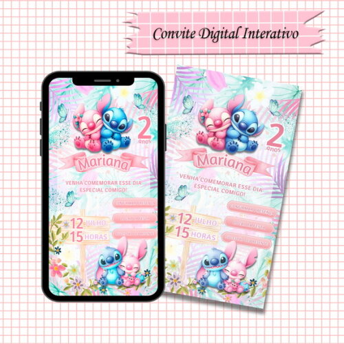 Convite Interativo Stitch e Angel