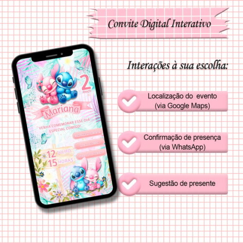 Convite Interativo Stitch e Angel