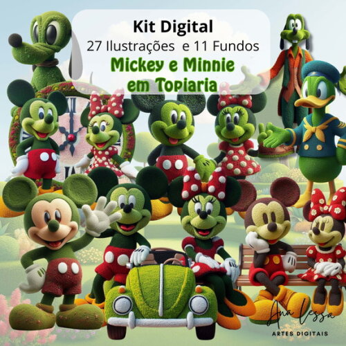 Kit Digital Mickey e Minnie em Topiaria