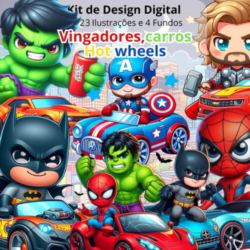 Kit Digital Vingadores, Carros e Hotweels