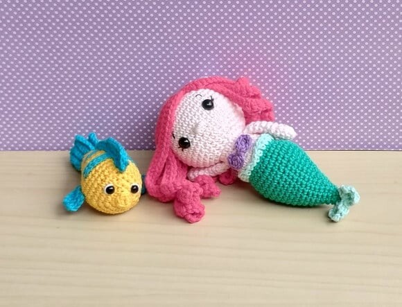 Ariel Sereia e Linguado Amigurumi