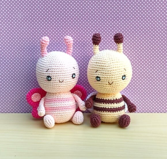 Borboleta Bia e Abelha Mia Amigurumi - Jardim encantado