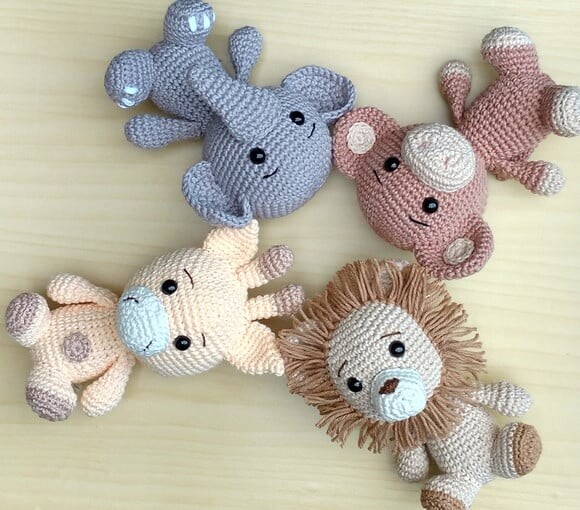 Combo Safári Leão Jujuba-elefante-girafa-macaco Amigurumi