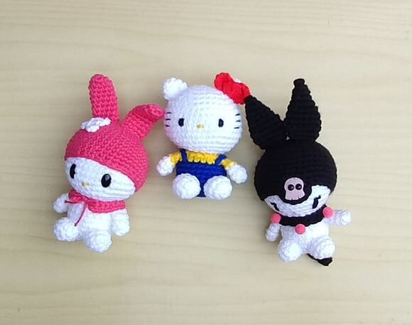 Hello Kitty, Kuromi e My Melody Amigurumi