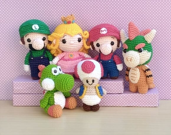 Kit Super Mario Bros. Chibi Amigurumi - 6 Personagens
