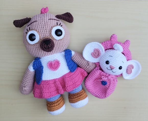 Pug Chip e Ratinha Potato V.2 ( Chip e Potato ) Amigurumi