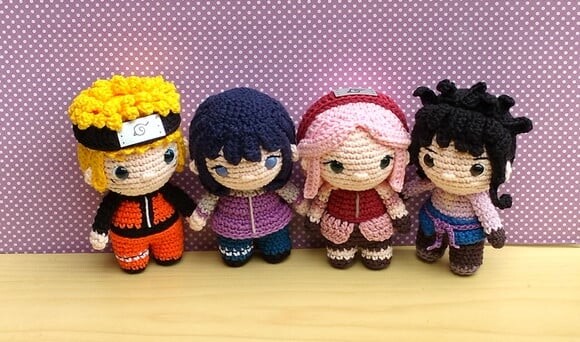 Sakura, Sasuke, Hinata e Naruto Amigurumi