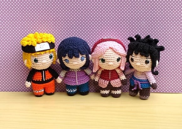 Sakura, Sasuke, Hinata e Naruto Amigurumi