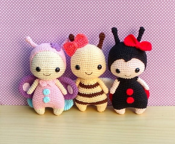 Trio Jardim Encantado Borboleta, Abelha e Joaninha Amigurumi