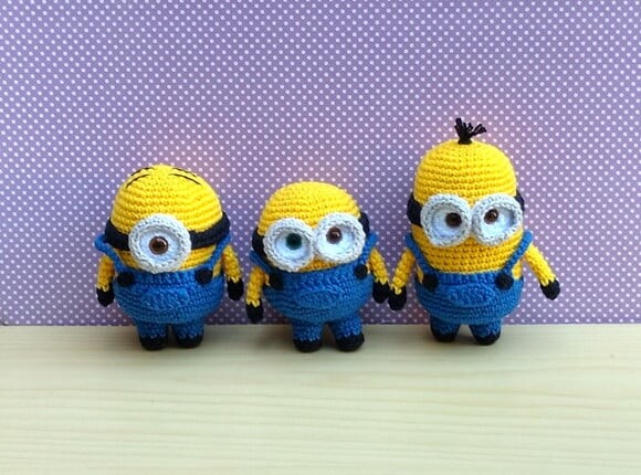 Trio Minions - Bob, Stuart e Kevin Amigurumi