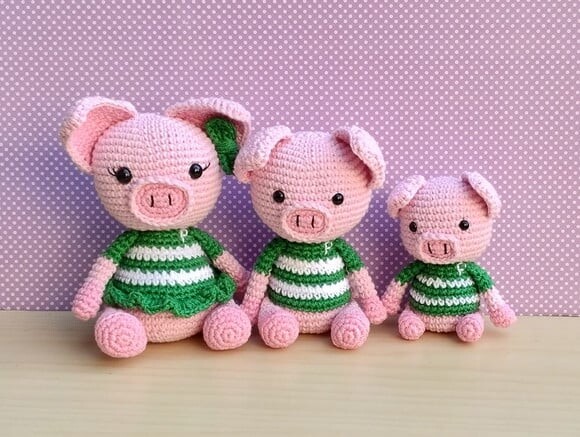 Trio Porquinhos Palmeirenses Amigurumi