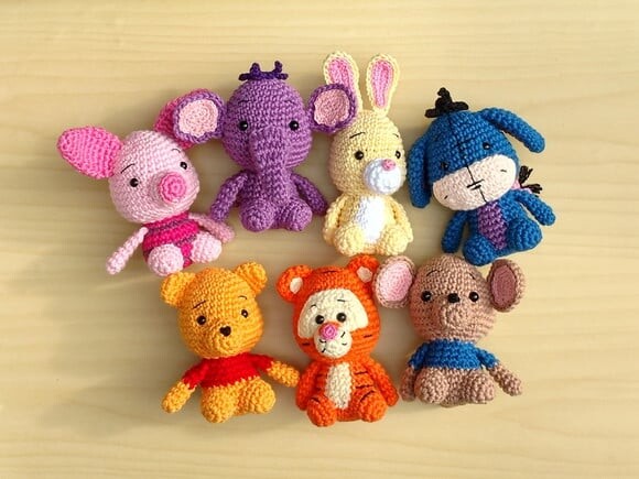 Turma do Ursinho Pooh com 7 Personagens Amigurumi