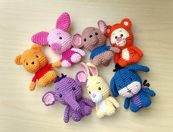 Turma do Ursinho Pooh com 7 Personagens Amigurumi