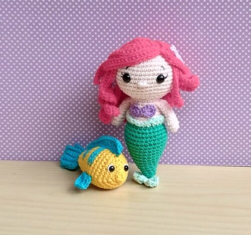 Ariel Sereia e Linguado Amigurumi