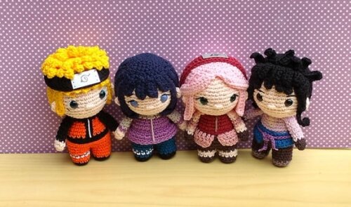 Sakura, Sasuke, Hinata e Naruto Amigurumi