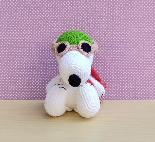 Snoopy Aviador com Óculos Móveis Amigurumi