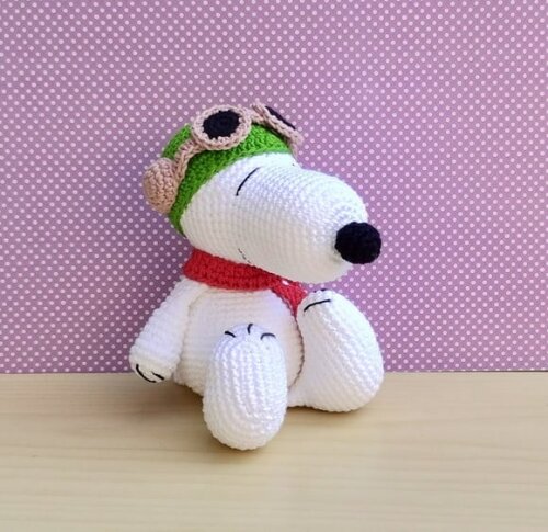 Snoopy Aviador com Óculos Móveis Amigurumi