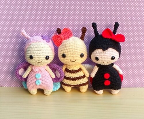 Trio Jardim Encantado Borboleta, Abelha e Joaninha Amigurumi