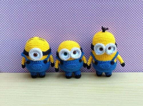 Trio Minions - Bob, Stuart e Kevin Amigurumi