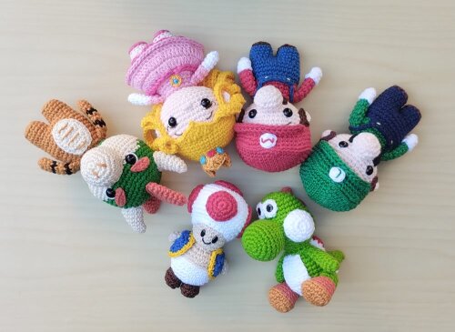 Combo Mario - Chibi Amigurumi - 6 Personagens
