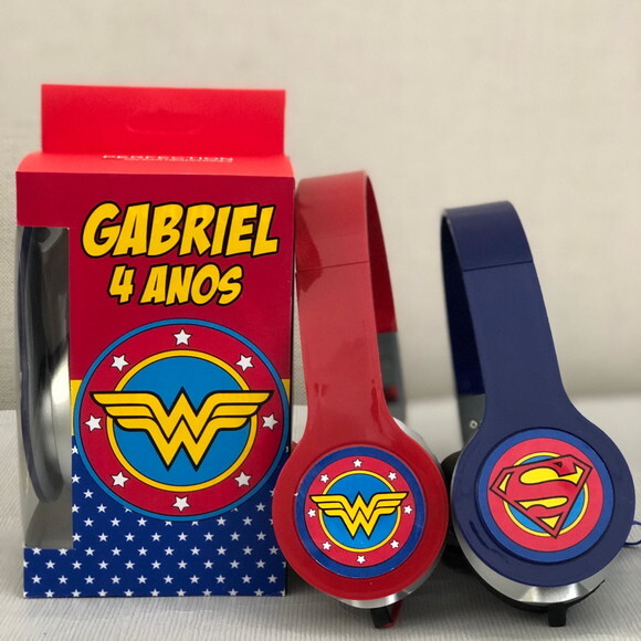 Kit 20 Unid Mulher Maravilha/super Homem Fones Personaliz