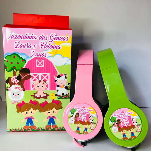 Kit 20 Unidades Fazendinha Fones com Caixinha Personalizados