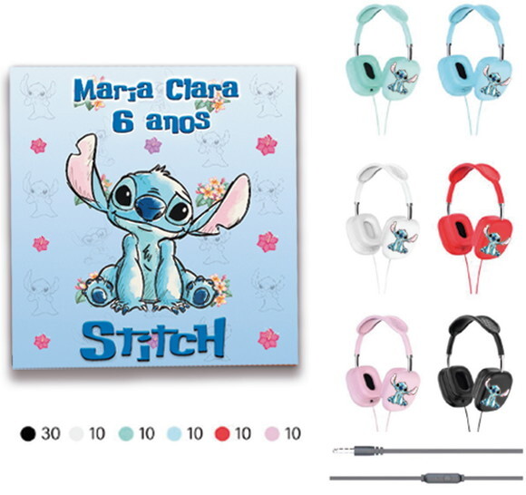 Kit 20 Unidades Fone de Ouvido com Fio Personalizado Stitch