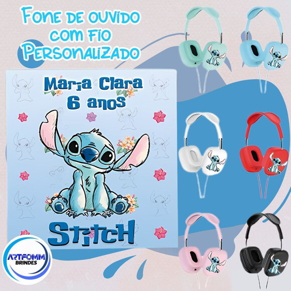 Kit 20 Unidades Fone de Ouvido com Fio Personalizado Stitch