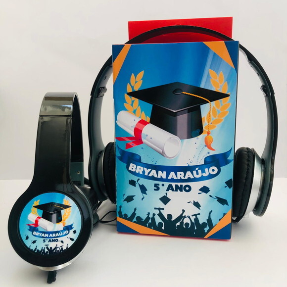 Kit 20 Unidades Formatura Fones com Caixinha Personalizados