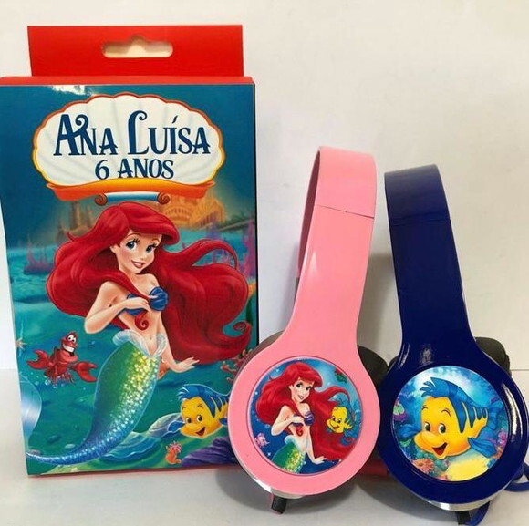 Kit 20 Unidades Pequena Sereia Fone Infantil e Caixinha