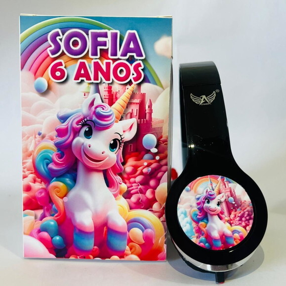 Kit 20 Unidades Unicórnio Fone com Caixinha Personalizados