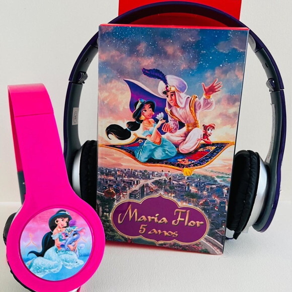 Kit 20unid Jasmine e Aladdin Fones e Caixinha Personalizados