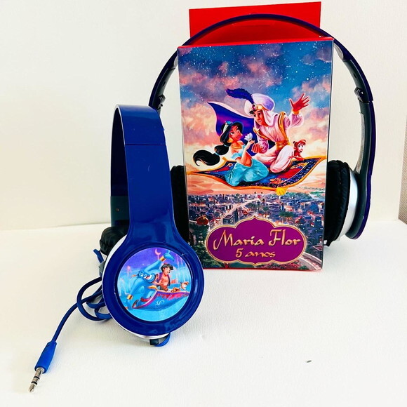 Kit 20unid Jasmine e Aladdin Fones e Caixinha Personalizados