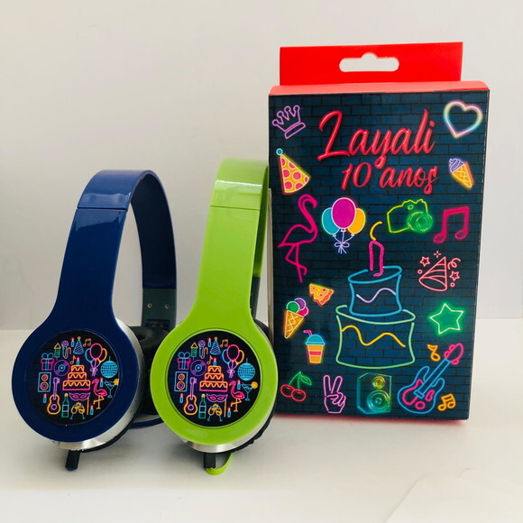 Kit 20unidades Festa Neon Fones com Caixinhas Personalizados