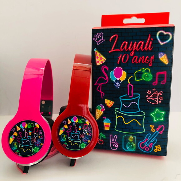 Kit 20unidades Festa Neon Fones com Caixinhas Personalizados