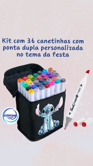 20 Kit com 36 Canetinhas Ponta Dupla Personalizadas